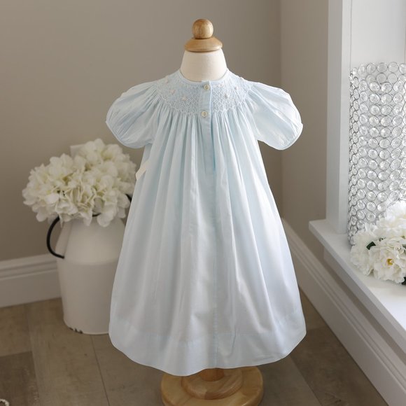 Smocked Dress Strasburg Aqua Blue Hand-Embroidery Size 18/24 Months 100% Cotton - Picture 5 of 6